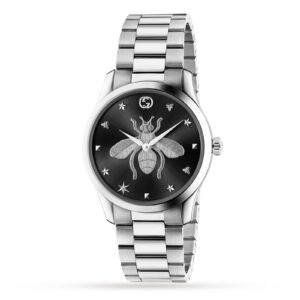 Gucci YA1264136 G-Timeless Black Dial with Bee Motif Stainless Steel Watch