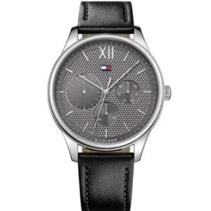Tommy Hilfiger TH1791417 Multifunctional Silver Black Leather Analog Wristwatch for Men