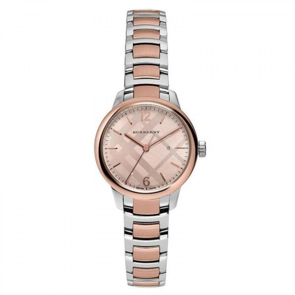 BURBERRY BU10117 Classic Round Silver Rose Gold Wristwatch for Women