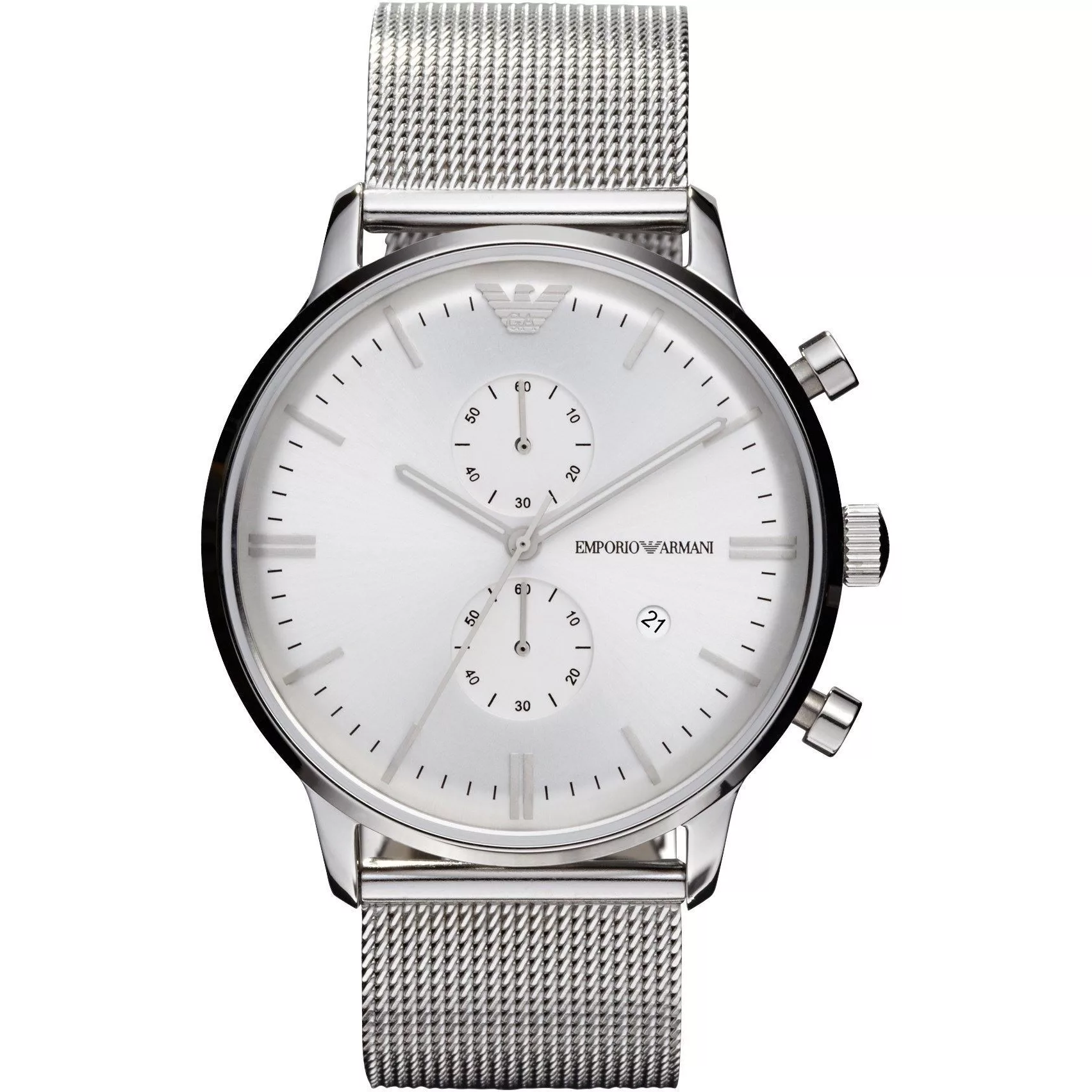 Emporio Armani AR0390 Polished Silver Chronograph Wristwatch for Men