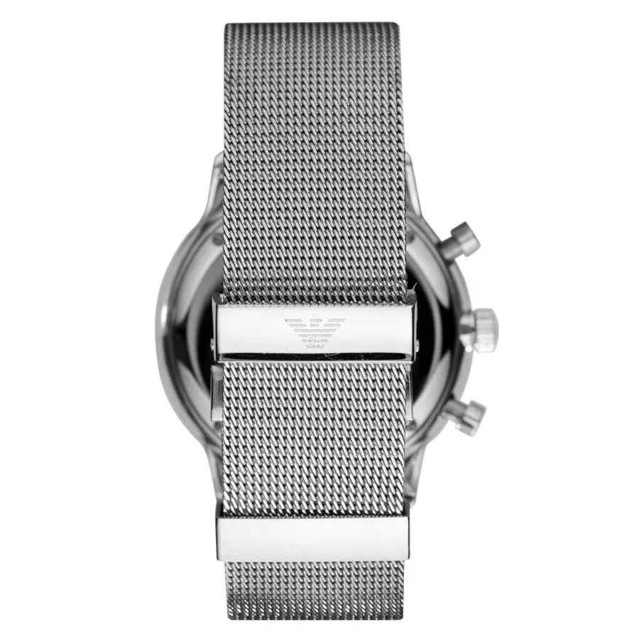 Emporio Armani AR0390 Polished Silver Chronograph Wristwatch for Men