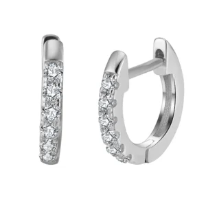 Magnificent 925 Sterling Silver Hoop Earrings with white stones 9mm