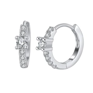Elegant 925 Sterling Silver Hoop Earrings with white stones 9mm