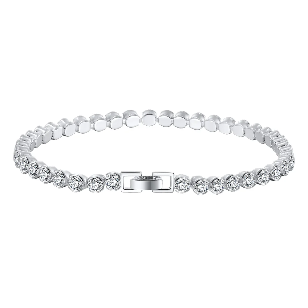 925 Sterling Silver Bezel Setting Tennis chain Bracelet 6.5" for her