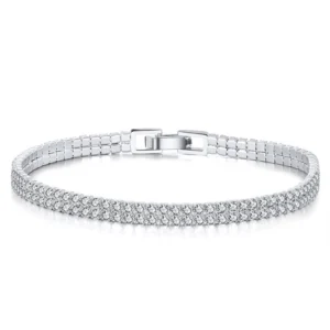 925 Sterling Silver 2 rows tennis Bracelet 7" for her