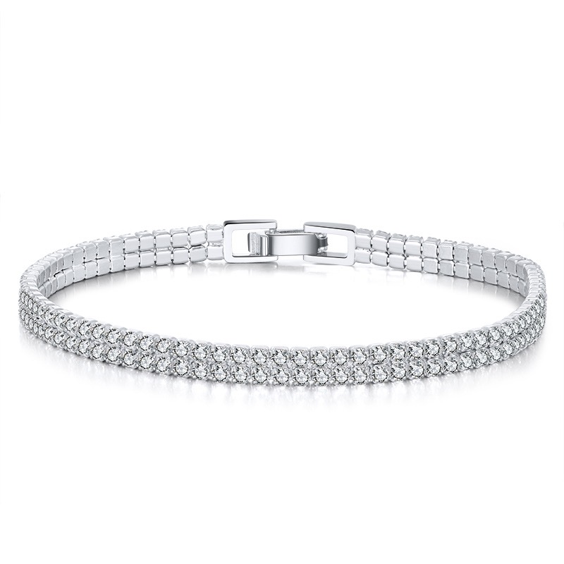 925 Sterling Silver 2 rows tennis Bracelet 7" for her