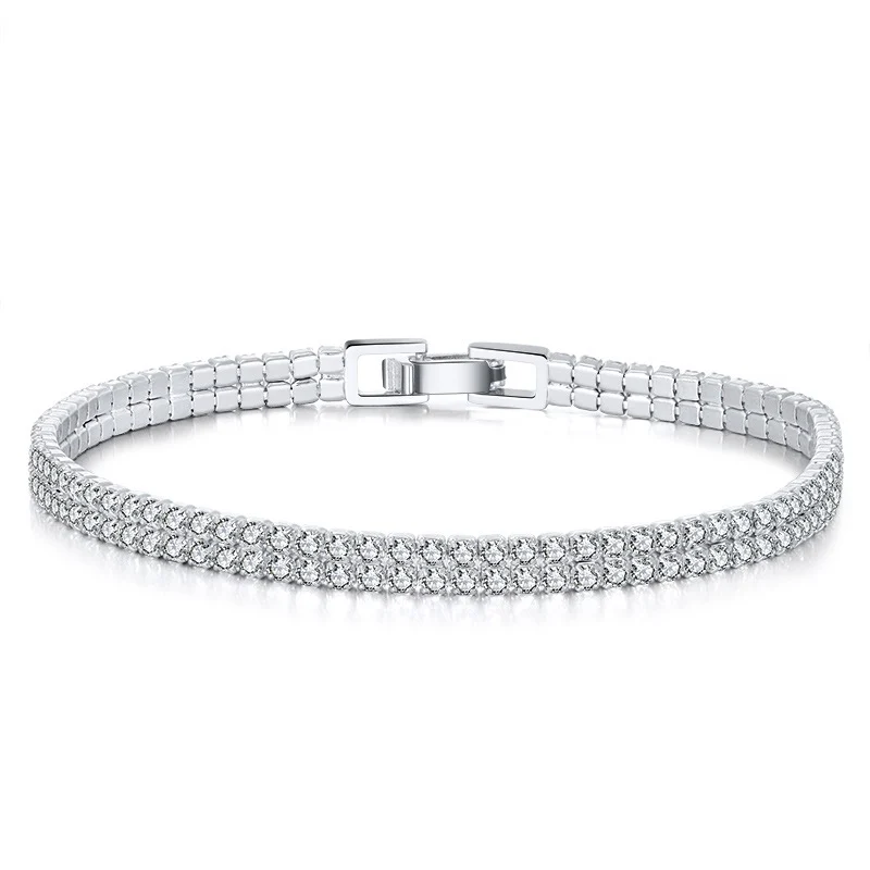 925 Sterling Silver 2 rows tennis Bracelet 7" for her