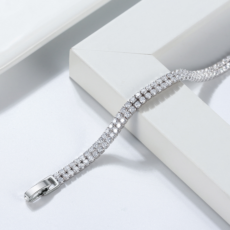 925 Sterling Silver 2 rows tennis Bracelet 7" for her - Image 2
