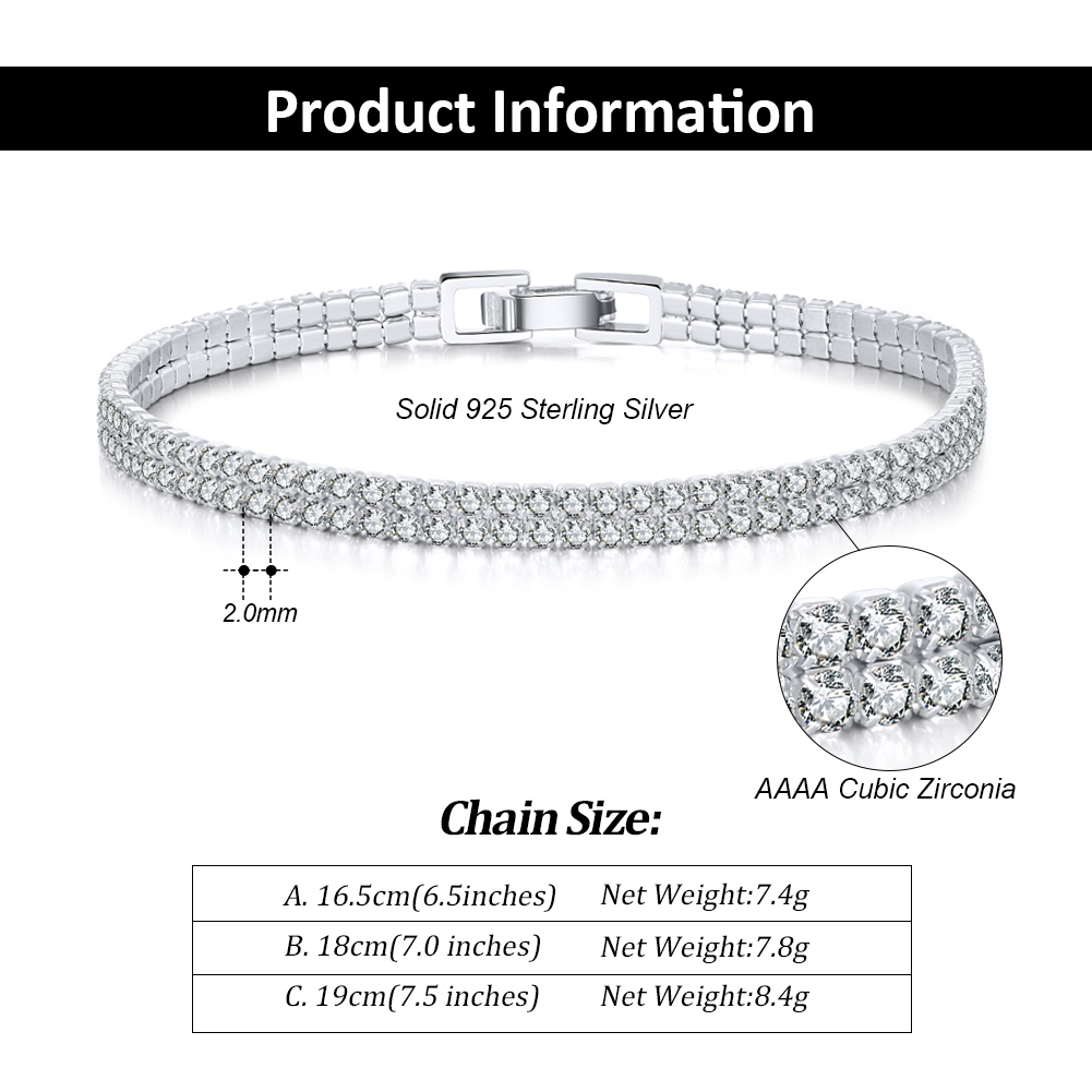 925 Sterling Silver 2 rows tennis Bracelet 7" for her - Image 4