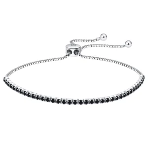 925 Sterling Silver Adjustable Tennis chain Bracelet with black stones