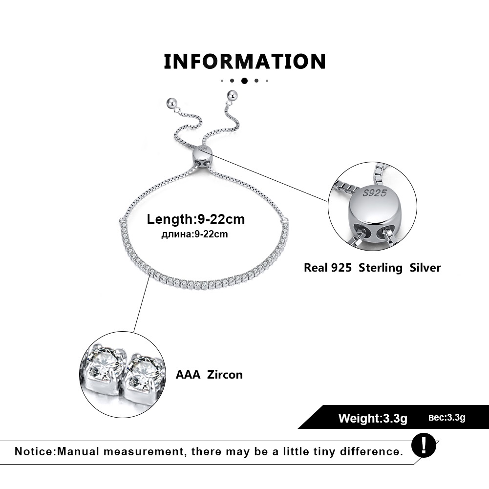 Womens 925 Sterling Silver Adjustable Tennis chain Bracelet 2mm - Image 6