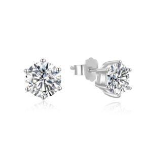 925 Sterling Silver Stud Earrings with clear stones 8 mm for her