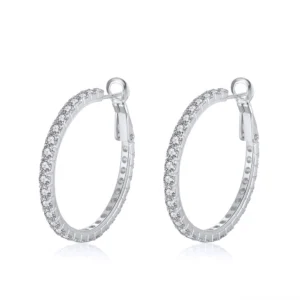 Radiant 925 Sterling Silver Hoop Earrings with multiple stones 31mm