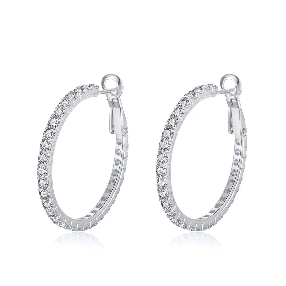 Radiant 925 Sterling Silver Hoop Earrings with multiple stones 31mm