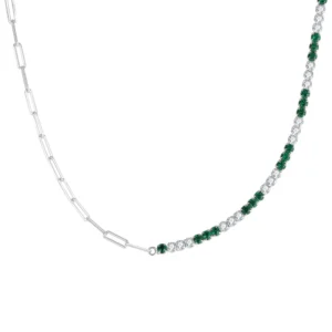 925 Sterling Silver Necklace for her Tennis Chain with Paper Clip Chain