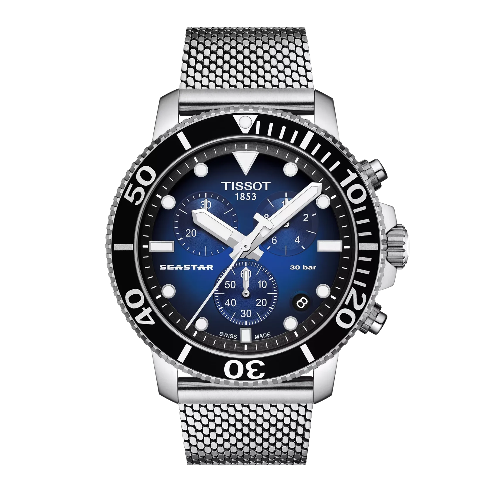 Tissot T120.417.11.041.02 Seastar 1000 Chronograph Blue dial watch for man mesh strap