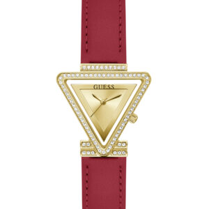 GUESS GW0504L2 Golden-Tone Triangle red leather strap Analog Watch