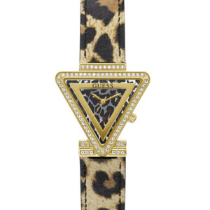 GUESS GW0504L3 Golden-Tone Triangle leather strap leopard print Watch
