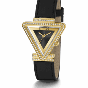 GUESS GW0504L5 Golden-Tone Triangle black leather strap Analog Watch