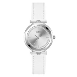 GUESS GW0689L1 silver Dial with crystals leather white strap Watch
