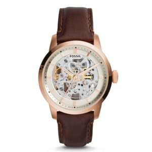 Fossil ME3078 Townsman Automatic Skeleton White Dial Brown Leather Strap Watch for Men
