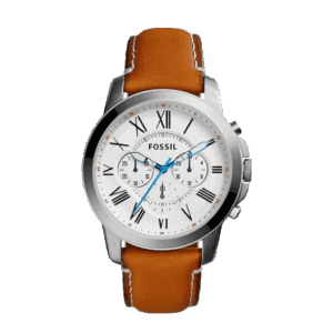 Fossil FS5060 Grant Chronograph White Dial Brown Leather Strap Watch for Men