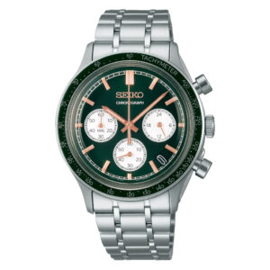 Seiko SSB481P1 Green Rose Gold Tone Dial Stainless Steel Chronograph Watch for Men